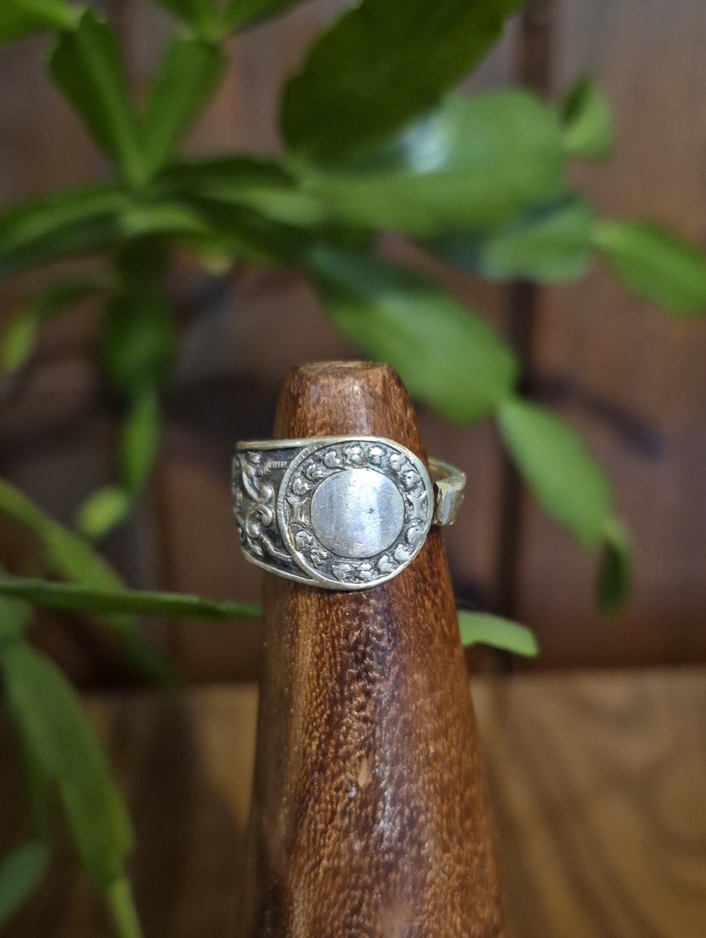 Silver Tone Floral Signet Ring - Women's Jewelry